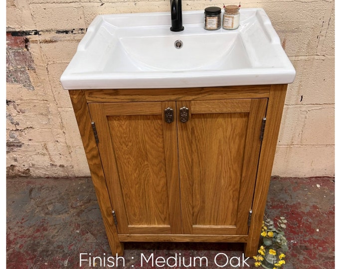 GLOUCESTER  | Classic Oak Double Door Unit including Ceramic Traditional Basin | Solid Oak | Solid Oak Bathroom Furniture |