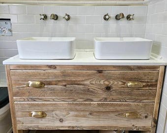 ABINGDON | Handmade Solid Wood Furniture | Bathroom Vanity Unit | Rustic Basin Unit | Natural Wood Bathroom Unit | Optional Quartz Worktop