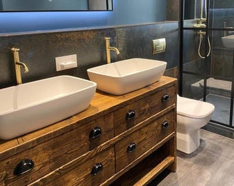 ABINGDON DOUBLE | Handmade Reclaimed Timber Bathroom Furniture | Bathroom Vanity Unit With Storage | Rustic Basin Unit | Bathroom Vanity