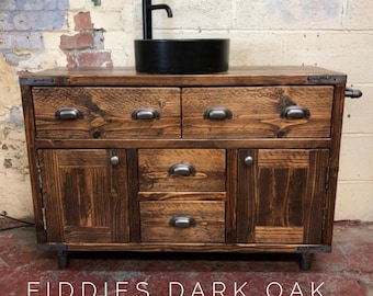 TRURO | Handmade Wooden Furniture | Bathroom Vanity Unit With Storage | Rustic Basin Unit | Natural Wooden Bathroom Vanity Unit | Sink Unit