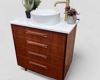 G-PLAN FRESCO | Bathroom Vanity Including Quartz Worktop | Tapered Legs | Mid-Century Bathroom Furniture