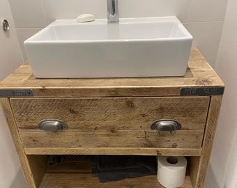 WOOLWICH | Wall-Hung  Handmade Reclaimed Timber Bathroom Furniture | Wall Mounted Basin Unit | Sink Unit | Natural Wood Bathroom Furniture |