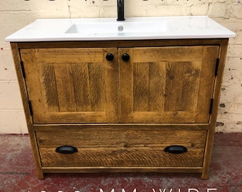 BURFORD | Handmade Wooden Furniture | Bathroom Vanity Unit With Storage | Rustic Basin Unit | Natural Wood Bathroom Vanity Unit | Sink Unit