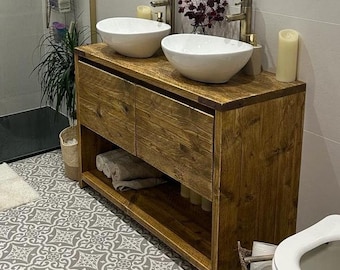 GLASGOW DOUBLE | Handmade Wooden Bathroom Furniture | Handless Vanity Unit | Solid Wood Unit | Wood Bathroom Unit | Natural Wood Basin Unit
