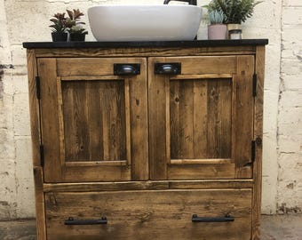 HEXHAM | Handmade Wooden Furniture | Bathroom Vanity Unit With Storage | Rustic Basin Unit | Natural Wood Bathroom Vanity Unit | Sink Unit