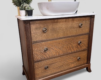 NOW SOLD  | VINTAGE 192 | Vintage Oak Vanity | Solid Oak Vanity | Vintage Oak | Oak Bathroom Vanity