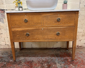 NOW SOLD | VINTAGE 169 | Fully Restored Vintage Oak Bathroom Vanity | Vintage Oak Vanity | Solid Oak Vanity | Vintage Oak |