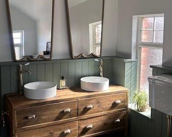 ABINGDON DOUBLE | Handmade Reclaimed Timber Furniture | Bathroom Vanity Unit With Storage | Rustic Basin Unit | Wooden Bathroom Vanity Unit