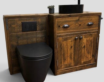 HEXHAM | Bathroom Vanity Unit with Basin & WC Combination, Handmade Reclaimed Timber, Custom Made Toilet,
