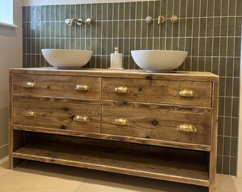 ABINGDON DOUBLE | Handmade Reclaimed Timber Furniture | Bathroom Vanity Unit With Storage | Rustic Basin Unit | Wooden Bathroom Vanity Unit