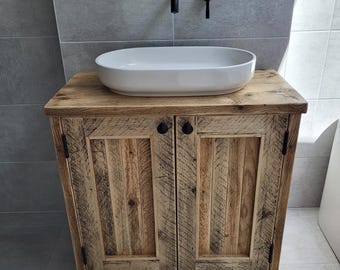 YORK | Handmade Wood Furniture | Bathroom Vanity Unit With Storage | Rustic Basin Unit | Natural Wood Bathroom Vanity Sink Unit | Sink Unit