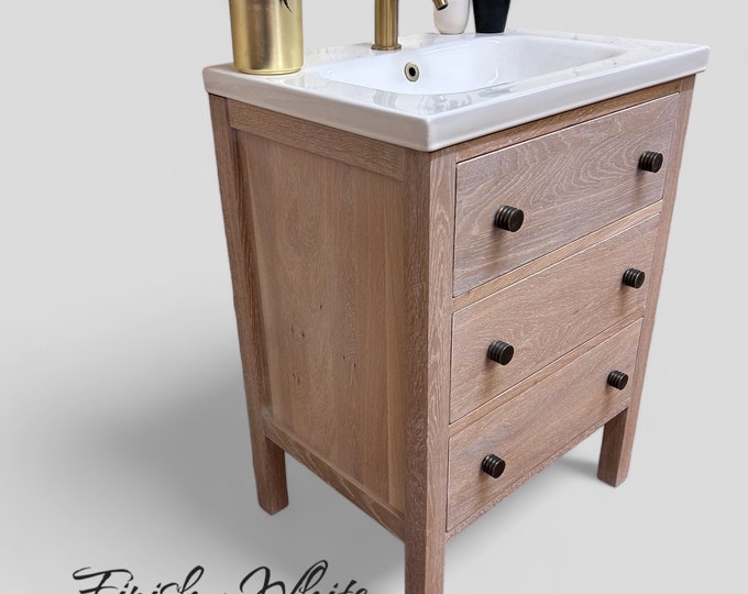 LUDLOW | IN-STOCK | Classic Oak 3 Drawer Chest including Modern Ceramic Basin | Solid Oak Drawers | Solid Oak Bathroom Furniture | Solid Oak