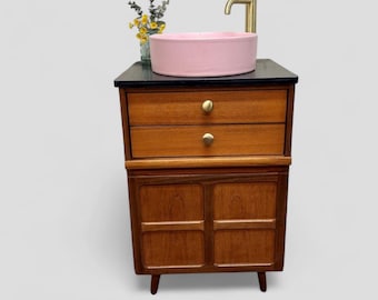 NATHAN SQUARE |  Mid-Century Bathroom Vanity Including Quartz Worktop | Tapered Legs