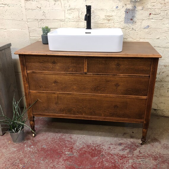 SOLD Vintage Oak Bathroom Vanity | Oak Vanity | Vintage Vanity |