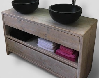 LINCOLN | Handmade Wooden Furniture | Bathroom Vanity Unit With Storage | Rustic Basin Unit | Natural Wood Bathroom Vanity Unit | Sink Unit