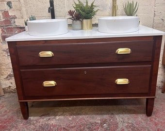NOW SOLD | Vintage 173. | Fully Restored Vintage Mahogany Bathroom Vanity | Vintage Mahogany  Vanity | Solid Mahogany Vanity |