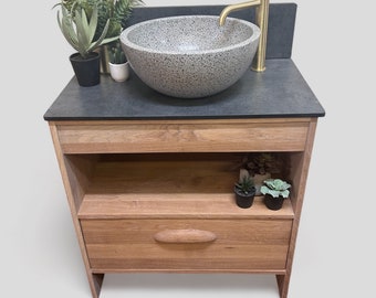 STOCKHOLM | IN-STOCK | Contemporary Oak Bathroom Unit | Mid-Century Style Bathroom Furniture | Oak Vanity Unit | Scandia Style / Minimalist