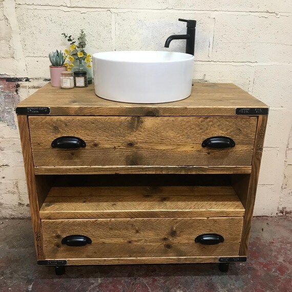 GADDESTON Handmade Reclaimed Timber Bathroom Cabinet Rustic Vanity