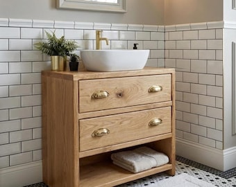 ABINGDON | IN STOCK |  Solid Oak 2-Drawer Bathroom Vanity Unit | Quick Delivery