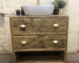 ABINGDON | Handmade Reclaimed Timber Furniture | Bathroom Vanity Unit With Storage | Natural Wood Bathroom Vanity | Solid Wood Bathroom Unit