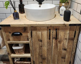 EDINBURGH | Handmade Reclaimed Timber Bathroom Furniture | Bathroom Vanity Unit With Storage | Rustic Basin Unit | Natural Wood Bathroom