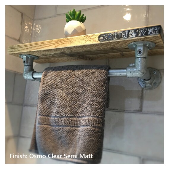 TILBURY : Reclaimed Timber Shelf with Industrial brackets and Towel rail