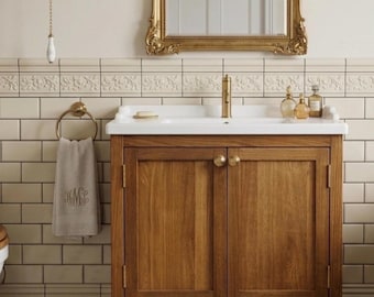 GLOUCESTER | Solid Oak Double Door Bathroom Unit with Traditional Ceramic Basin | Handmade In Lancashire