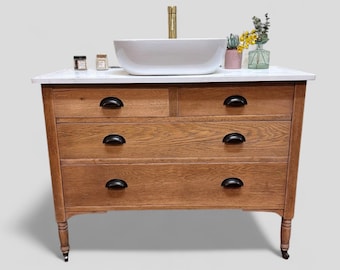 NOW SOLD | Fully Restored Vintage Oak Bathroom Vanity | Vintage Oak Vanity | Solid Oak Vanity | Vintage Oak |
