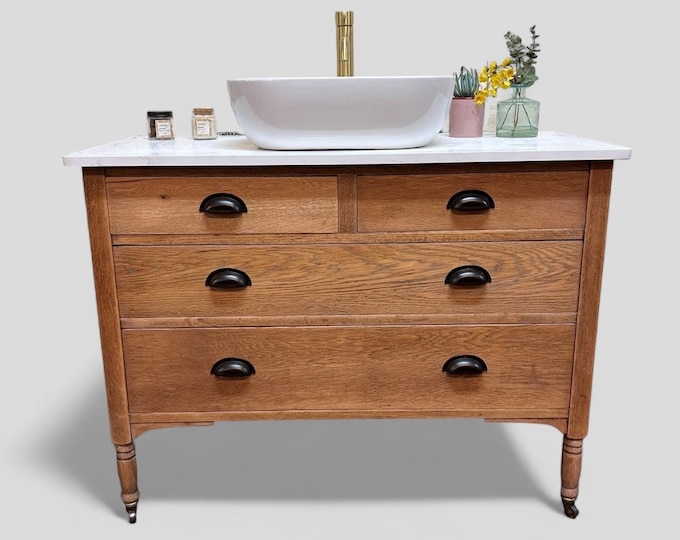 NOW SOLD | Fully Restored Vintage Oak Bathroom Vanity | Vintage Oak Vanity | Solid Oak Vanity | Vintage Oak |