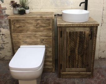 SETTLE - ALNWICK | Handmade Reclaimed Timber Bathroom Cabinet And Concealed Cistern Unit|Handmade Bathroom Furniture