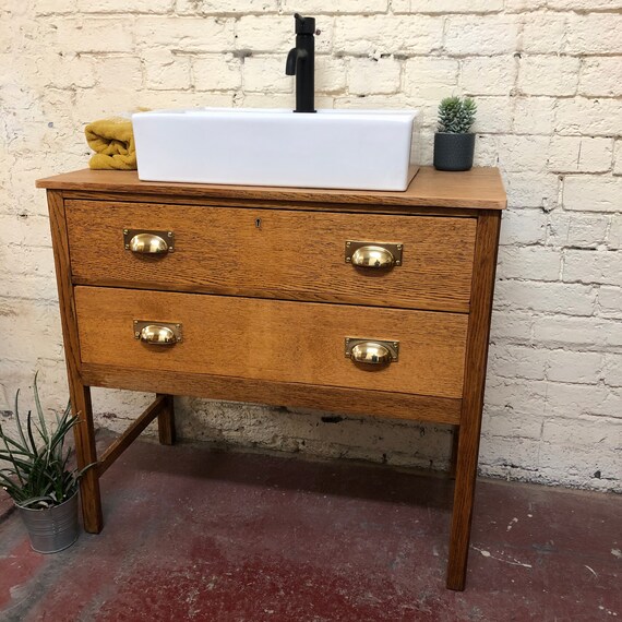 SOLD Vintage Oak Bathroom Vanity | Oak Vanity | Vintage Vanity |