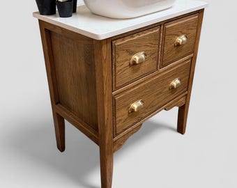 WINCHESTER | Vintage Classic Oak 3-Drawer Chest: Solid Bathroom Vanity Unit with Basin & Storage