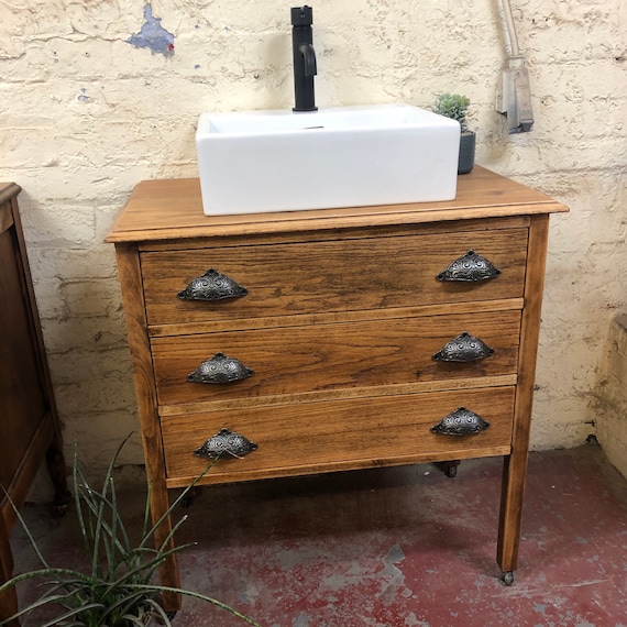 Vintage Oak Bathroom Vanity Including Hampton Basin | Oak Vanity | Vintage Vanity |