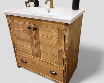 BURFORD  | Handmade Solid Redwood Pine Furniture  | Bathroom Vanity Unit With Storage |Basin Unit | Natural Wood Bathroom Vanity Unit |