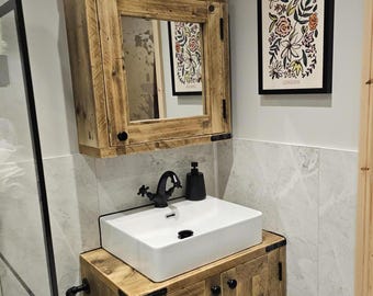 WINDERMERE | Handmade Bathroom Cabinet With Mirror | Custom Made Wall Cabinet | Rustic Bathroom Cabinet | Natural Wood Bathroom Wall Cabinet