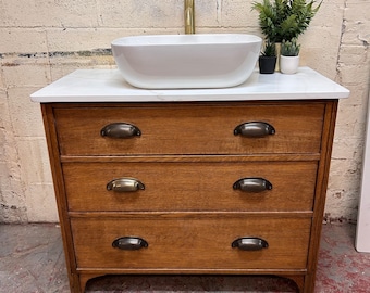 NOW SOLD | VINTAGE 167. | Fully Restored Vintage Oak Bathroom Vanity | Vintage Oak Vanity | Solid Oak Vanity | Vintage Oak |