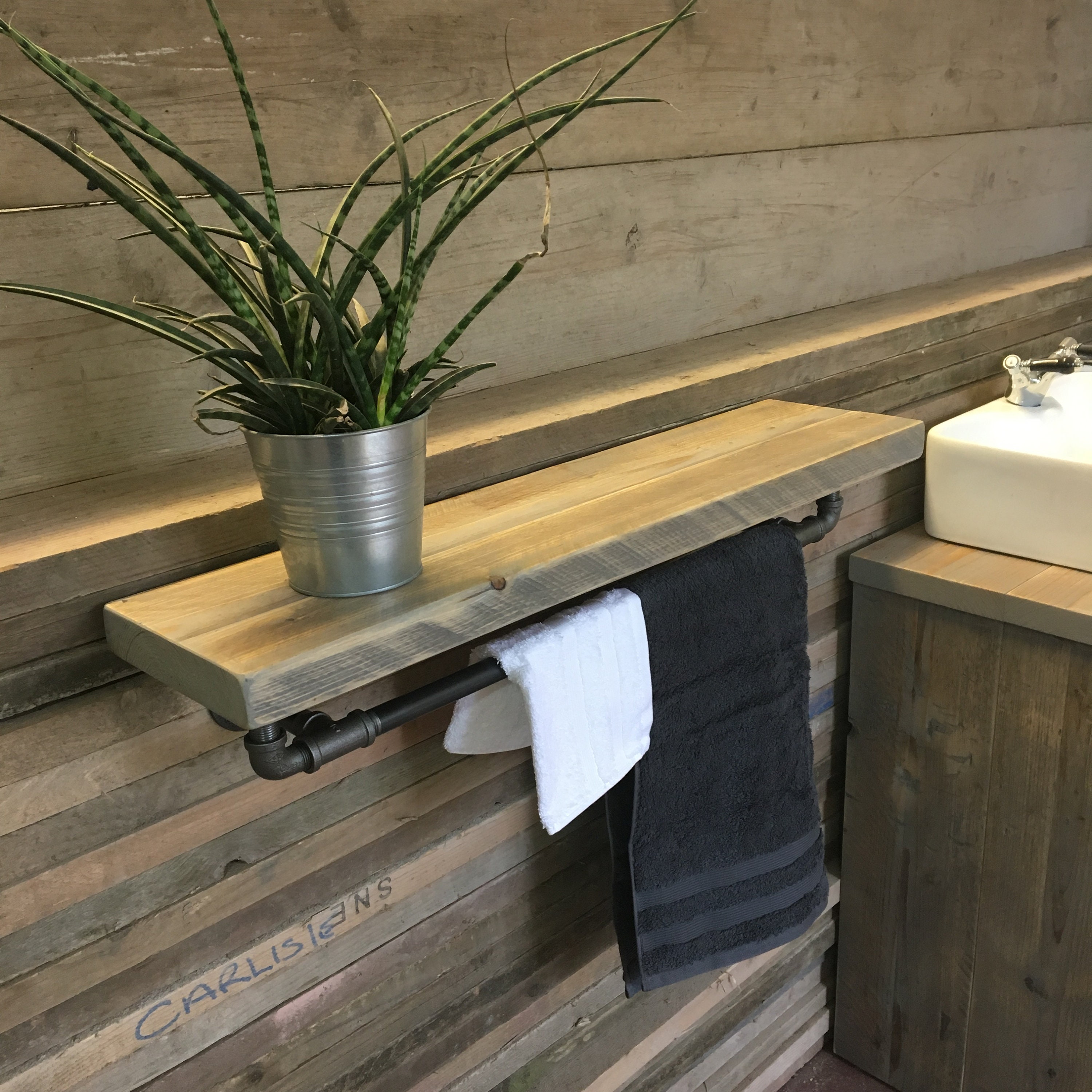 Iron Timber Shelf with Towel rail