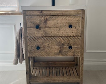 WHITLEY | Handmade Wooden Furniture | Bathroom Vanity Unit With Storage | Rustic Basin Unit | Natural Wood Bathroom Vanity Unit | Sink Unit