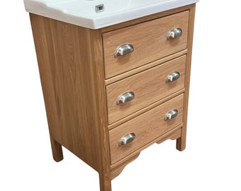 TEWKESBURY |  Solid Oak Bathroom Vanity Unit | 3-Drawer Chest with Ceramic Basin | Custom Handmade Furniture
