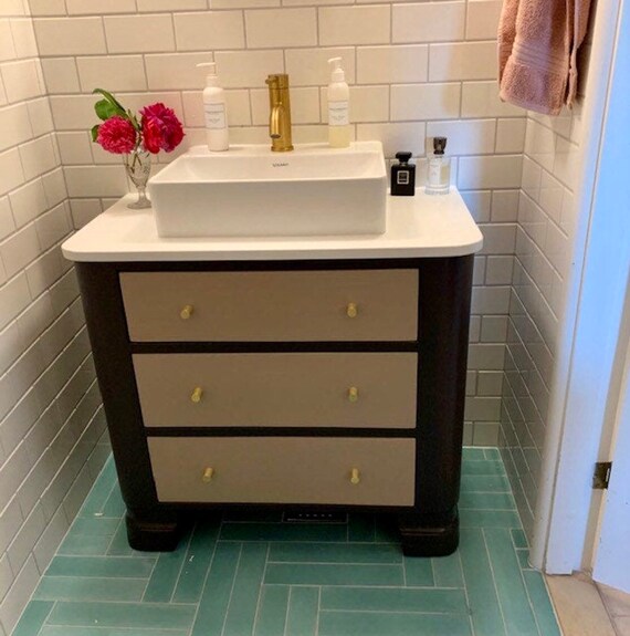 SOLD | Art Deco Bathroom Vanity Incl. Quartz Worktop