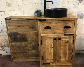 HEXHAM COMBINATION  |  Natural Handmade Wooden Bathroom Furniture | Wooden Vanity unit | Basin & Toilet Furniture Set | Bathroom Vanity Unit