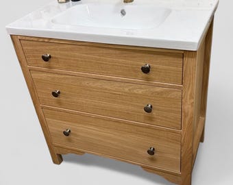 LUDLOW | Classic Oak 3 Drawer Chest including Modern Ceramic Basin | Solid Oak Drawers | Solid Oak Bathroom Furniture | Solid Oak