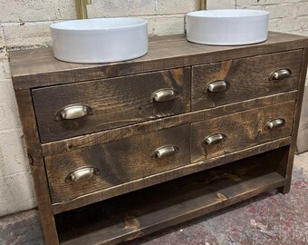 Abingdon | Handmade Double Vanity Unit | Rustic Pine Bathroom Furniture  with 4 Soft Close Drawers