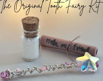 Handmade Tooth Fairy Kit, Sterling Silver Wand, Fairy Dust, Magical Keepsake