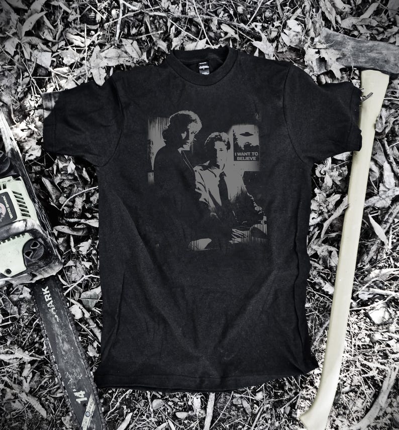Camiseta de Expediente X: - Quiero creer, camiseta clásica de culto estampada a mano, Mulder y Scully imagen 2