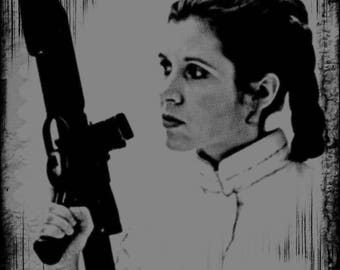 princess leia, star wars, black shirt, unisex tee, grey print, carrie fisher