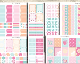 Monatliche Printable Planner Aufkleber, Tea Time, Erin Condren Sticker-set, monatliche Sticker, bunte Aufkleber