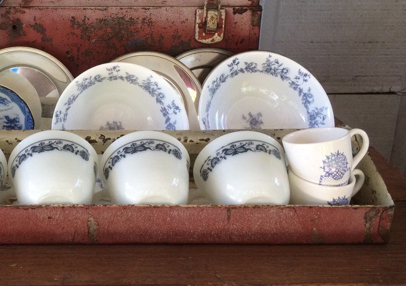 Two French Country Cereal Bowls Arcopal Made in France Blue Flowers on White Glenwood Pattern