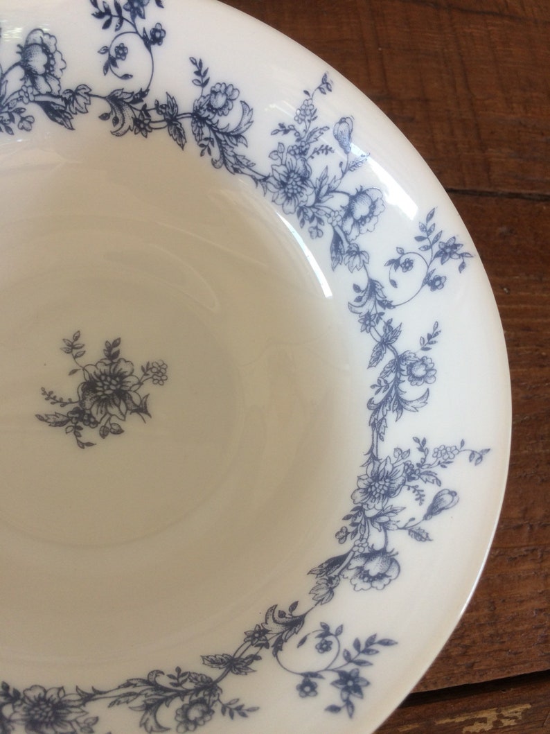 Two French Country Cereal Bowls Arcopal Made in France Blue Flowers on White Glenwood Pattern
