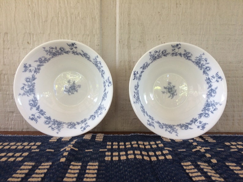 Two French Country Cereal Bowls Arcopal Made in France Blue Flowers on White Glenwood Pattern